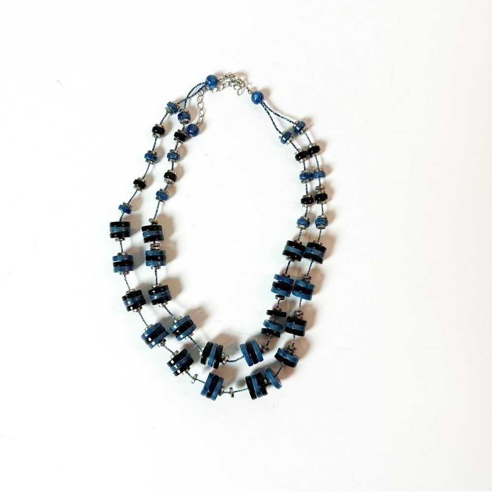 Statement necklace boho round acrylic beads blue round layered unique